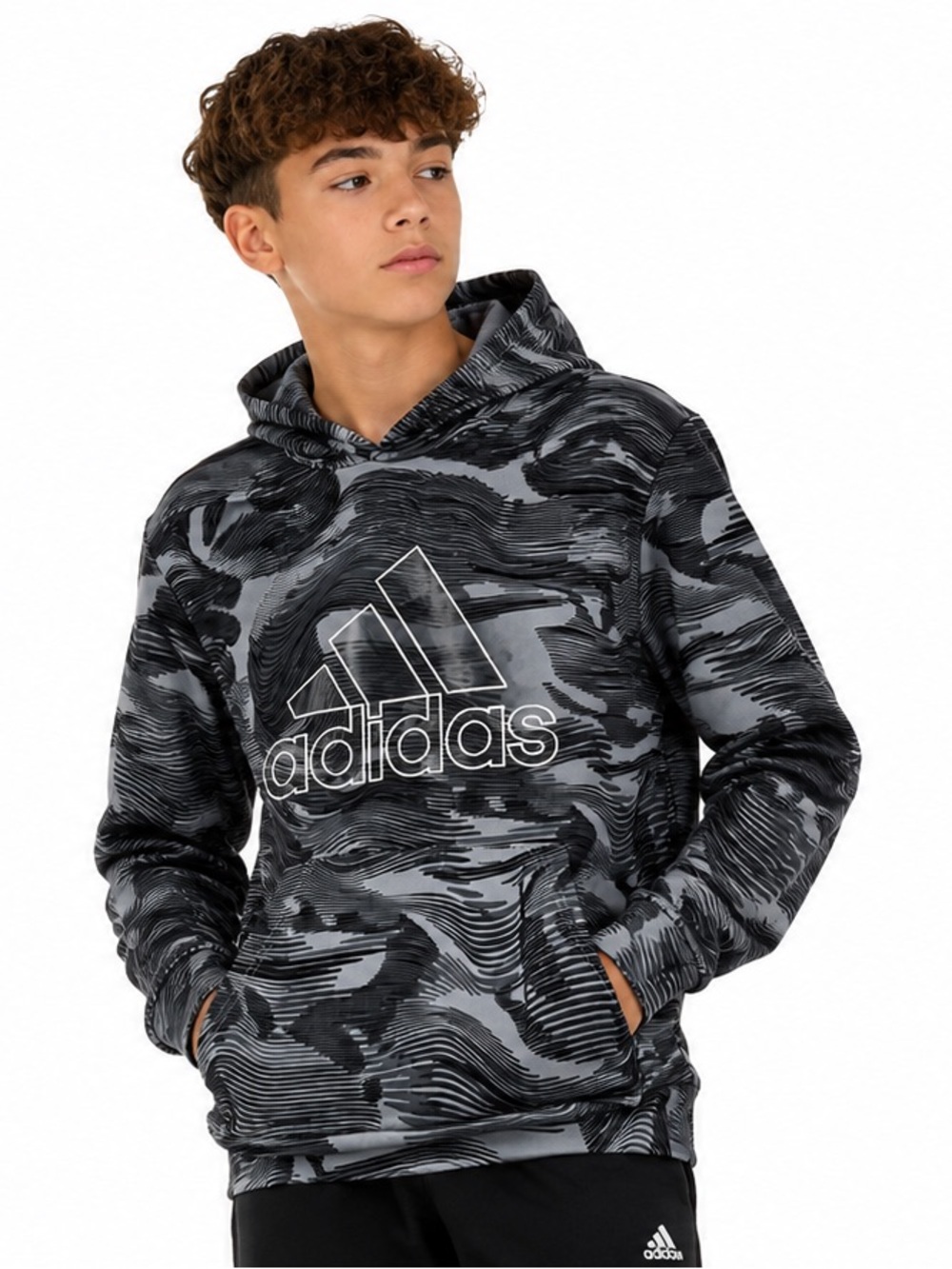 adidas Youth Boys Warp Camo AOP Pullover Fleece Hoodie NWT Size M 10/12